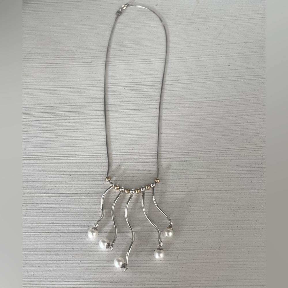 OTC, sterling 925 and 18K necklace with cultured pearls, made in Italy